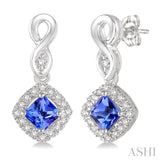 4x4 MM Cushion Shape Tanzanite and 1/5 Ctw Round Cut Diamond Earrings in 10K White Gold
