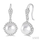 8 MM Cultured Pearls and 5/8 Ctw Round Cut Diamond Earrings in 14K White Gold