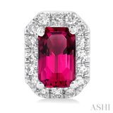 5x3 MM Octagonal Shape Pink Tourmaline and 1/8 Ctw Round Cut Diamond Halo Semi-Precious Stud Earrings in 10K White Gold