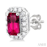 5x3 MM Octagonal Shape Pink Tourmaline and 1/8 Ctw Round Cut Diamond Halo Semi-Precious Stud Earrings in 10K White Gold