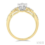 1/2 Ctw Pear Shape Center Criss Cross Carved Shank Lovebright Round Cut Diamond Engagement Ring in 14K Yellow and White gold