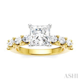 7/8 Ctw Princess Shape Oval and Round Cut Diamond Semi-Mount Engagement Ring in 14K Yellow and White Gold