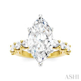 1 1/3 Ctw Marquise Shape Oval and Round Cut Diamond Semi-Mount Engagement Ring in 14K Yellow and White Gold