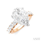 1 1/3 Ctw Pear Shape Princess and Round Cut Diamond Semi-Mount Engagement Ring in 14K Rose and White Gold