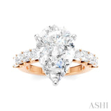 1 1/3 Ctw Pear Shape Princess and Round Cut Diamond Semi-Mount Engagement Ring in 14K Rose and White Gold