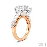 1 1/3 Ctw Pear Shape Princess and Round Cut Diamond Semi-Mount Engagement Ring in 14K Rose and White Gold