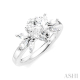 1/2 Ctw Akari Pear Shape Marquise and Round Cut Diamond Semi-Mount Engagement Ring in 14K White Gold