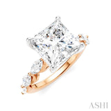 1 Ctw Princess Shape Marquise and Round Cut Diamond Semi-Mount Engagement Ring in 14K Rose and White Gold