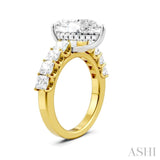 1 1/3 Ctw Pear Shape Princess and Round Cut Diamond Semi-Mount Engagement Ring in 14K Yellow and White Gold