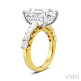 1 1/3 Ctw Emerald Shape Princess and Round Cut Diamond Semi-Mount Engagement Ring in 14K Yellow and White Gold
