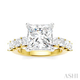 1 1/3 Ctw Princess Shape Princess and Round Cut Diamond Semi-Mount Engagement Ring in 14K Yellow and White Gold