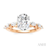 5/8 Ctw Oval Shape Marquise and Round Cut Diamond Semi-Mount Engagement Ring in 14K Rose and White Gold
