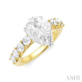 7/8 Ctw Pear Shape Round Cut Diamond Semi-Mount Engagement Ring in 14K Yellow and White Gold