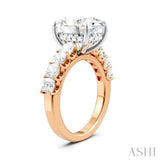 1 1/3 Ctw Oval Shape Princess and Round Cut Diamond Semi-Mount Engagement Ring in 14K Rose and White Gold