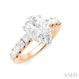 7/8 Ctw Pear Shape Princess and Round Cut Diamond Semi-Mount Engagement Ring in 14K Rose and White Gold