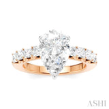 7/8 Ctw Pear Shape Princess and Round Cut Diamond Semi-Mount Engagement Ring in 14K Rose and White Gold