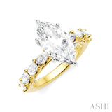 7/8 Ctw Marquise Shape Oval and Round Cut Diamond Semi-Mount Engagement Ring in 14K Yellow and White Gold