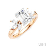 1/2 Ctw Emerald Shape Marquise and Round Cut Diamond Semi-Mount Engagement Ring in 14K Rose and White Gold