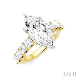 1 1/3 Ctw Marquise Shape Princess and Round Cut Diamond Semi-Mount Engagement Ring in 14K Yellow and White Gold
