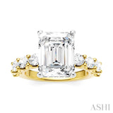 1 1/3 Ctw Emerald Shape Oval and Round Cut Diamond Semi-Mount Engagement Ring in 14K Yellow and White Gold