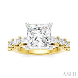 1 1/3 Ctw Princess Shape Emerald and Round Cut Diamond Semi-Mount Engagement Ring in 14K Yellow and White Gold