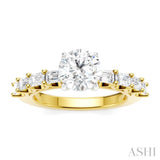 7/8 Ctw Round Shape Emerald and Round Cut Diamond Semi-Mount Engagement Ring in 14K Yellow and White Gold