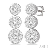 1 Ctw Hanging Triple Mount Lovebright Round Cut Diamond Earrings in 14K White Gold