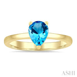 8X5 MM Pear Cut Blue Topaz Semi-Precious Solitaire Ring in 14K Yellow Gold