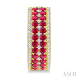 3/4 Ctw 2.00MM Round Cut Ruby and Round Cut Diamond Precious Hoop Earring in 14K Yellow Gold