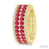 3/4 Ctw 2.00MM Round Cut Ruby and Round Cut Diamond Precious Hoop Earring in 14K Yellow Gold