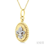 1/20 Ctw Fleur De Lis Motif Fluted Medallion Round Cut Diamond Fashion Pendant With Chain in 10K Yellow and White Gold