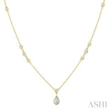 1/2 Ctw Bezel Set Pear and Round Cut Diamond Drop Necklace in 14K Yellow Gold