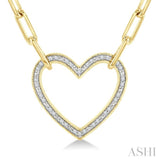 1/10 Ctw Heart Frame Round Cut Diamond Fashion Pendant With Paperclip Chain in Yellow Gold Vermeil