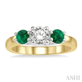 3.90 MM Round Shape Emerald and 1/2 Ctw Past, Present and Future Round Cut Diamond Precious Ring in 14K Yellow and White Gold