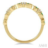 1.35 MM Emerald and 1/10 Ctw Round Cut Diamond Precious Wedding Band in 14K Yellow Gold