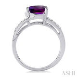 8x8 MM Trillion Cut Amethyst and 1/20 Ctw Round Cut Diamond Ring in 10K White Gold