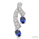 4x3 MM Oval Cut Sapphire and 1/5 Ctw Round Cut Diamond Precious Earrings in 14K White Gold