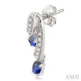 4x3 MM Oval Cut Sapphire and 1/5 Ctw Round Cut Diamond Precious Earrings in 14K White Gold