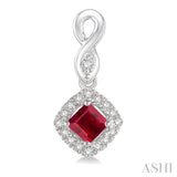 4x4 MM Cushion Shape Ruby and 1/5 Ctw Round Cut Diamond Earrings in 10K White Gold