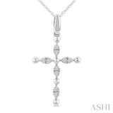 1/20 Ctw Cross Marquise and Ball Bead Motif Round Cut Diamond Fashion Pendant With Chain in 10K White Gold