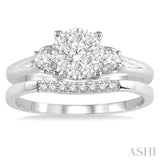 1/2 Ctw Diamond Wedding Set with 1/2 Ctw Lovebright Engagement Ring and 1/20 Ctw Wedding Band in 14K White Gold
