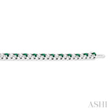 2.5 MM Emerald and 1 1/2 Ctw Round Cut Diamond Square Box Link Precious Tennis Bracelet in 14K White Gold