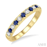 2.3 MM Round Shape Sapphire and 1/4 Ctw Round Cut Diamond Precious Wedding Band in 14K Yellow Gold