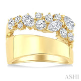 1 1/2 Ctw Asymmetric Split Mixed Diamond Cut Fashion Wide Band in 14K Yellow Gold