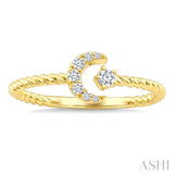 1/10 Ctw Crescent Moon & Star Round Cut Diamond Stackable Fashion Ring in 10K Yellow Gold