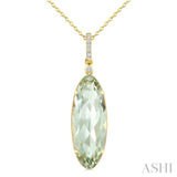 22X8 MM Evoque Gemstone Oval Shape Green Amethyst and 1/20 Ctw Round Cut Diamond Semi-Precious Pendant With Chain in 14K Yellow Gold