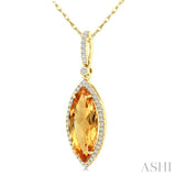 16X7 MM Evoque Gemstone Marquise Shape Citrine and 1/5 Ctw Round Cut Diamond Semi-Precious Pendant With Chain in 10K Yellow Gold