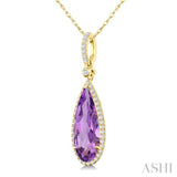 16X6 MM Evoque Gemstones Pear Shape Amethyst and 1/5 Ctw Round Cut Diamond Semi-Precious Pendant With Chain in 10K Yellow Gold