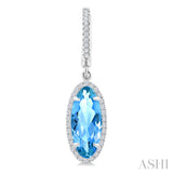 12X5 MM Evoque Gemstones Oval Shape Blue Topaz and 1/3 Ctw Round Cut Diamond Semi-Precious Earrings in 10K White Gold