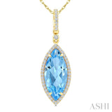 16X7 MM Evoque Gemstones Marquise Shape Blue Topaz and 1/5 Ctw Round Cut Diamond Semi-Precious Pendant With Chain in 10K Yellow Gold